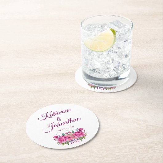 Waterverf Roze Bloem Boeket-Papier Onderzetter (Insitu)