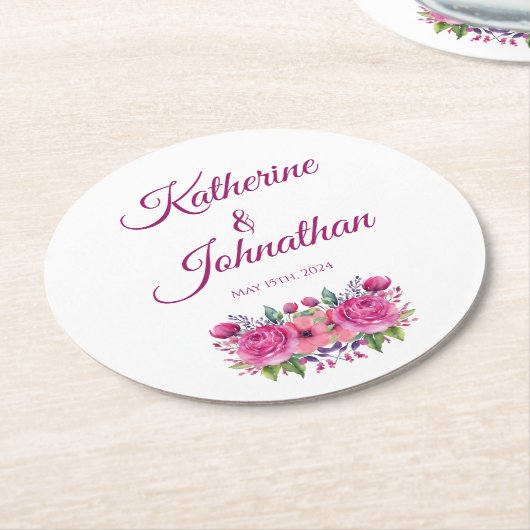 Waterverf Roze Bloem Boeket-Papier Onderzetter (Gebogen)