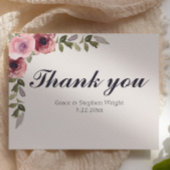 Waterverf Roze Bloem Bruiloft Dank u Kaart