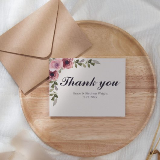 Waterverf Roze Bloem Bruiloft Dank u Kaart