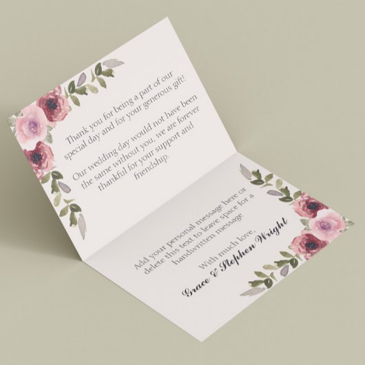 Waterverf Roze Bloem Bruiloft Dank u Kaart