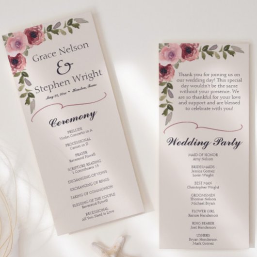 Waterverf Roze Bloem Bruiloft Evenement Programma