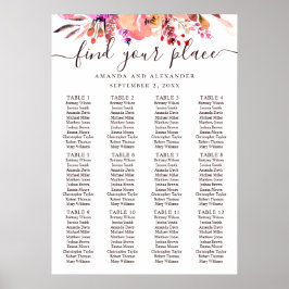 Waterverf roze bloem bruiloft zitplaatsenkaart poster