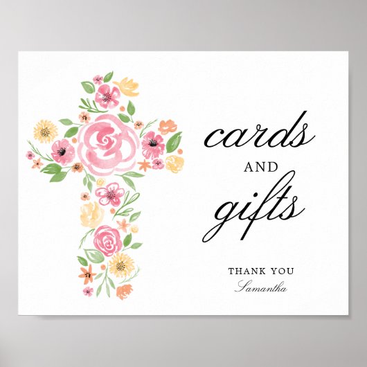 Waterverf Roze bloem Eerste Communie Poster (Voorkant)