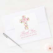 Waterverf Roze bloem Eerste Communie Vierkante Sticker (Envelop)