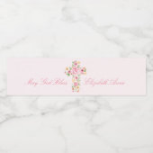 Waterverf Roze bloem Eerste Communie Waterfles Etiket (Enkel label)