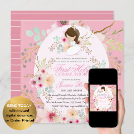 Waterverf Roze bloem Eerste communiqués Kaart