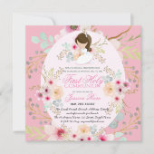 Waterverf Roze bloem Eerste communiqués Kaart (Voorkant)