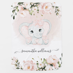 Waterverf roze bloem en schattig olifant meisje inbakerdoek