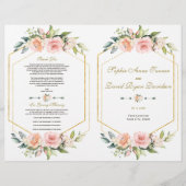 Waterverf Roze Bloem Gouden Kader Trouwprogramma Flyer (Voorkant)