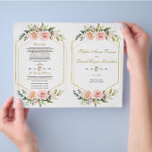 Waterverf Roze Bloem Gouden Kader Trouwprogramma Flyer (Hand)