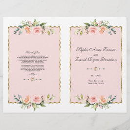 Waterverf Roze Bloem Gouden Lijst Bruiloftsprogram Flyer