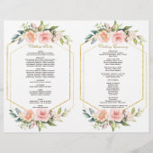 Waterverf Roze Bloem Gouden Lijst Bruiloftsprogram Flyer (Achterkant)