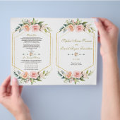 Waterverf Roze Bloem Gouden Lijst Bruiloftsprogram Flyer (Hand)