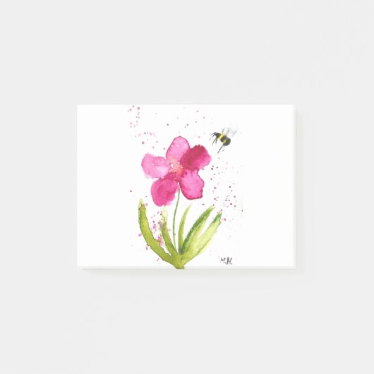 Waterverf roze bloem hommel post-it® notes (Voorkant)