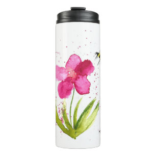 Waterverf roze bloem hommel thermosbeker