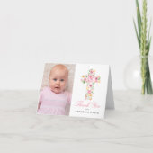 Waterverf Roze Bloem Kruis Doop Foto Bedankkaart (Voorkant)