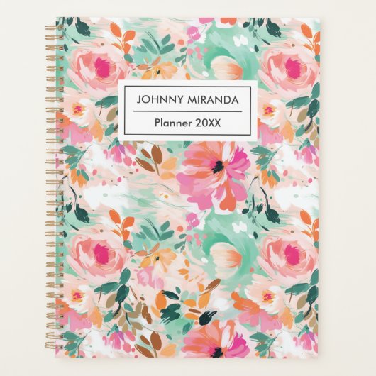 Waterverf Roze Bloem Maand en Week Planner (Voorkant)