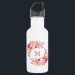 Waterverf Roze Bloem Monogram Waterfles<br><div class="desc">Elegante Waterverf Roze Bloemige Monogram Waterfles</div>