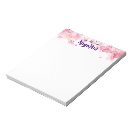 Waterverf roze bloem paarse letter notitieblok (Linkerzijde)