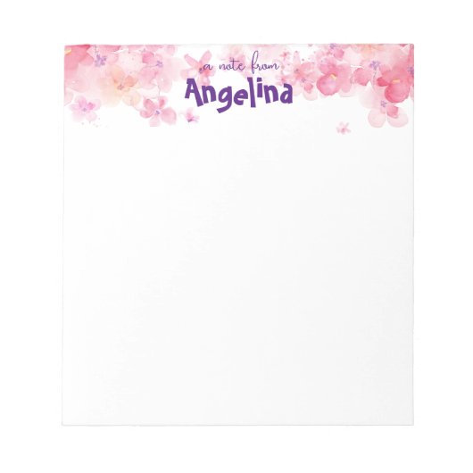 Waterverf roze bloem paarse letter notitieblok (Voorkant)