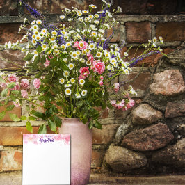 Waterverf roze bloem paarse letter notitieblok