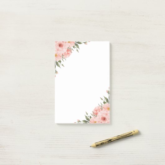 Waterverf Roze Bloem Post-it® Notes (Op bureau)
