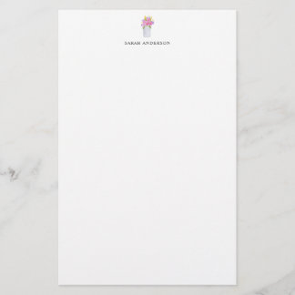 Waterverf Roze Bloem Potten Persoonlijk Briefpapier