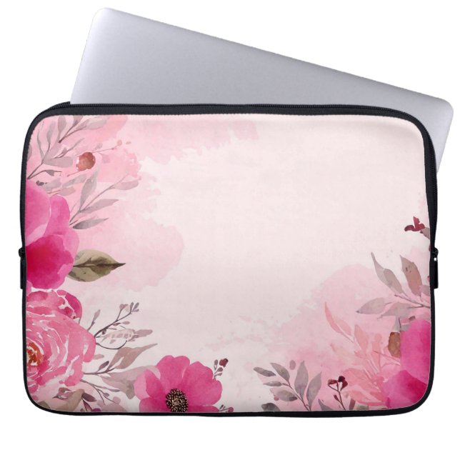 Waterverf Roze Bloem roze laptop mouwen Sleeve (Voorkant)