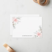 Waterverf Roze Bloem Rozen Persoonlijk | Blanco Notitiekaartje (Voorkant / Achterkant in situ)