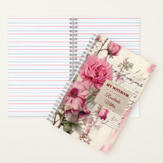 Waterverf roze bloem shabby chic notitieboek