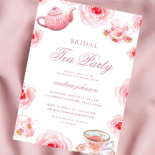 Waterverf Roze Bloem Thee Party Bruidsfeest Kaart
