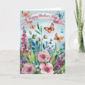 Waterverf Roze Bloem Vlinder Moederdag Kaart (Voorkant)