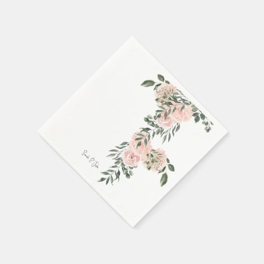 Waterverf Roze Bloem Wit Bruiloft Cocktail Servet (Hoek)