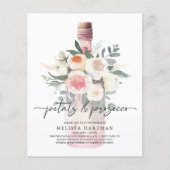 Waterverf Roze Bloemblaadjes & Prosecco Bruidsfees Flyer (Voorkant)