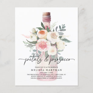 Waterverf roze bloemblaadjes & Prosecco Vrijgezell Flyer