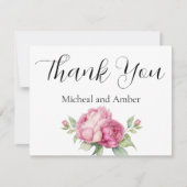 Waterverf roze bloemblaadjes roze pioenen roze roz bedankkaart (Voorkant)