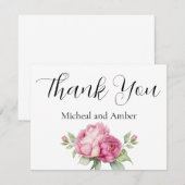 Waterverf roze bloemblaadjes roze pioenen roze roz bedankkaart (Voorkant / Achterkant)