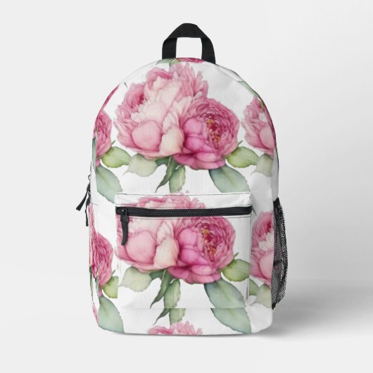Waterverf roze bloemblaadjes roze pioenen roze roz bedrukte rugzak (Voorkant)