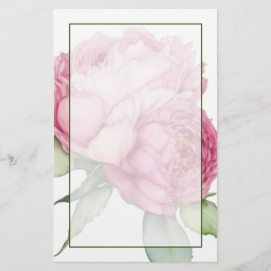 Waterverf roze bloemblaadjes roze pioenen roze roz briefpapier (Voorkant)