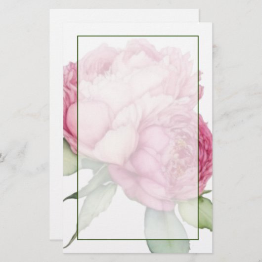 Waterverf roze bloemblaadjes roze pioenen roze roz briefpapier (Voorkant / Achterkant)