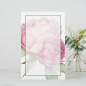 Waterverf roze bloemblaadjes roze pioenen roze roz briefpapier (Staand voorkant)