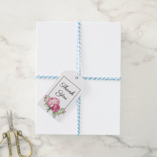 Waterverf roze bloemblaadjes roze pioenen roze roz cadeaulabel (Met Touw)