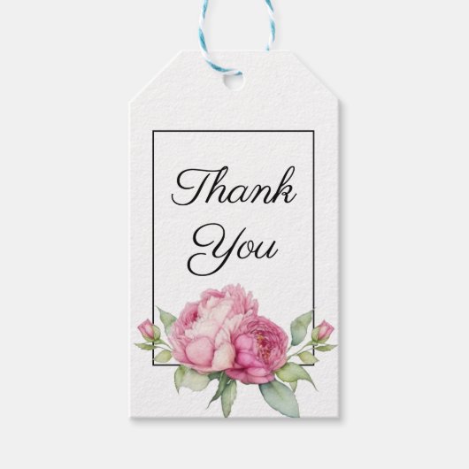 Waterverf roze bloemblaadjes roze pioenen roze roz cadeaulabel (Voorkant)