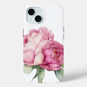 Waterverf roze bloemblaadjes roze pioenen roze roz iPhone 15 case
