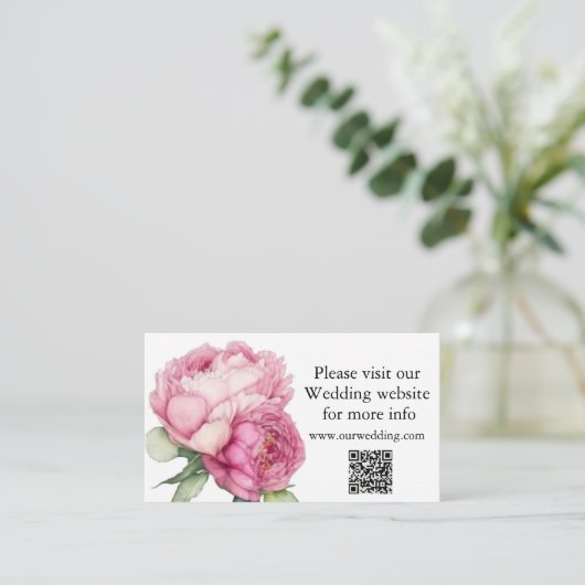 Waterverf roze bloemblaadjes roze pioenen roze roz informatiekaartje (Staand voorkant)