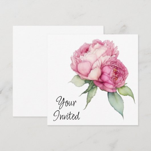 Waterverf roze bloemblaadjes roze pioenen roze roz kaart (Voorkant / Achterkant)