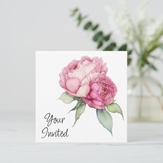 Waterverf roze bloemblaadjes roze pioenen roze roz kaart (Staand voorkant)