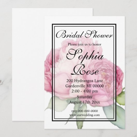 Waterverf roze bloemblaadjes roze pioenen roze roz kaart (Voorkant / Achterkant)