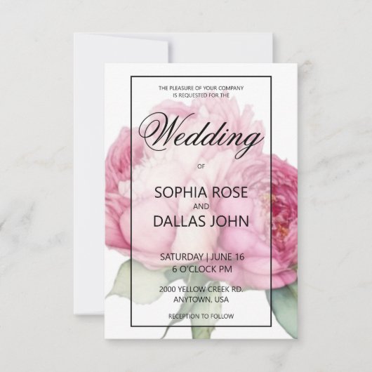 Waterverf roze bloemblaadjes roze pioenen roze roz kaart (Voorkant)